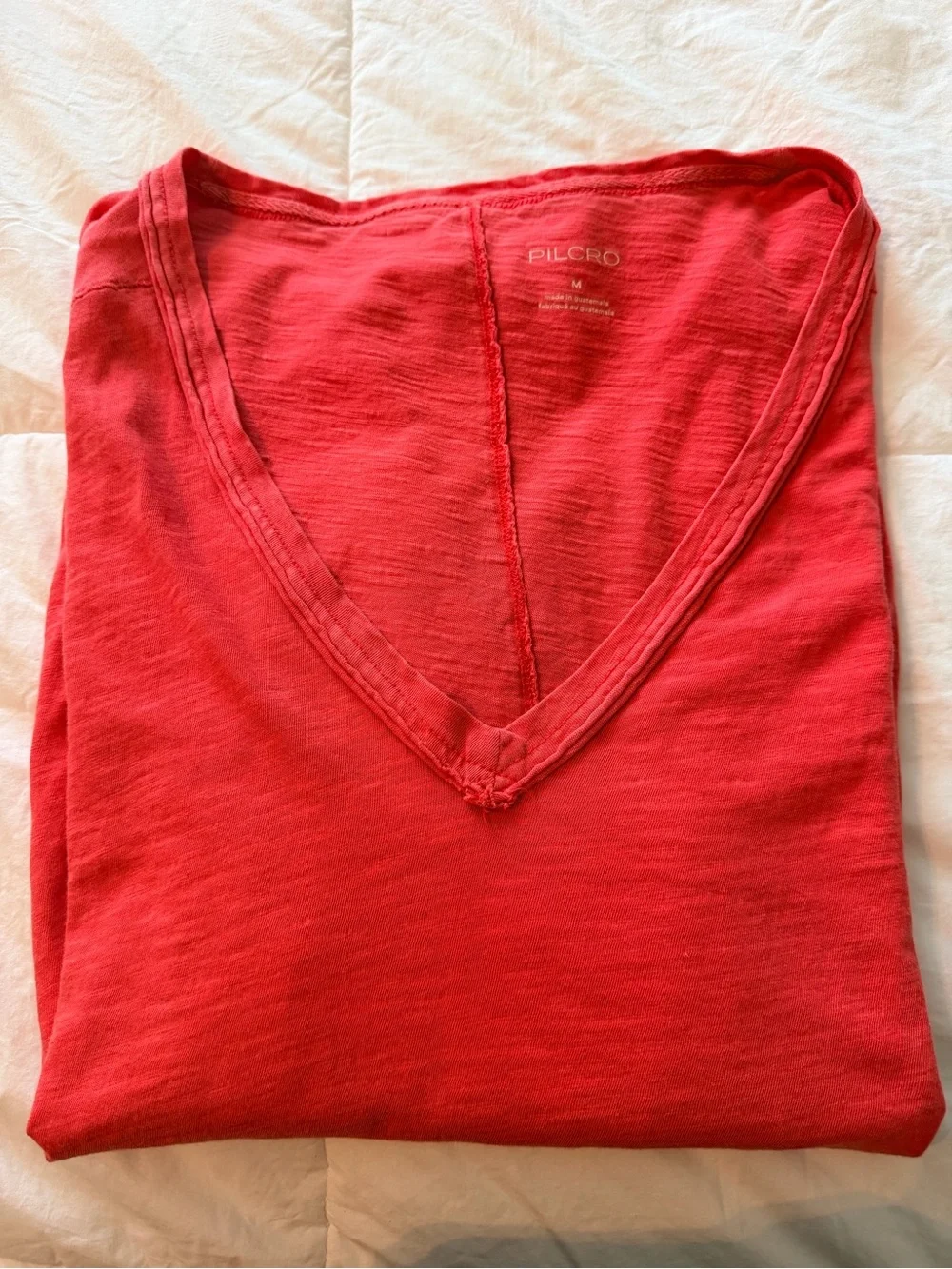 Anthropologie Pilcro  V-Neck Short Sleeve Tee in Bright Coral Red